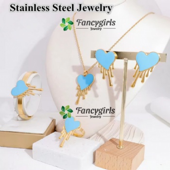 Stainless steel non tarnish jewelry set for women colorful heart shaped enamel jewelry set