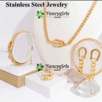 Stainless steel gold plated horseshoe jewelry set chain necklace jewelry set