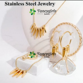 Stainless steel gold plated hoop earrings jewelry set chain necklace jewelry set