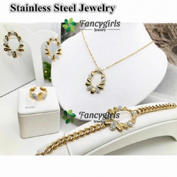 Stainless steel gold plated earrings necklace jewelry set non tarnish jewelry set