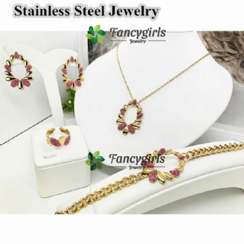 Stainless steel gold plated earrings necklace jewelry set non tarnish jewelry set