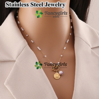 Stainless steel shell pearl pendant necklace sea series necklace for summer