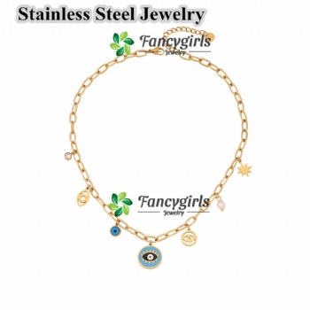 Stainless steel evil eye pendant necklace gold plated necklace jewelry