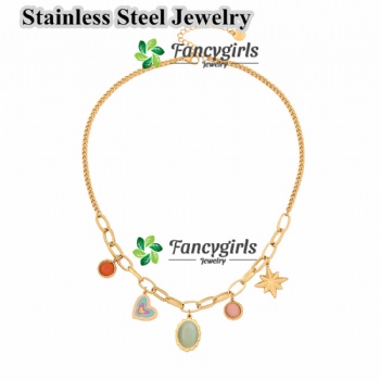 Stainless steel opal pendant necklace gold plated necklace jewelry