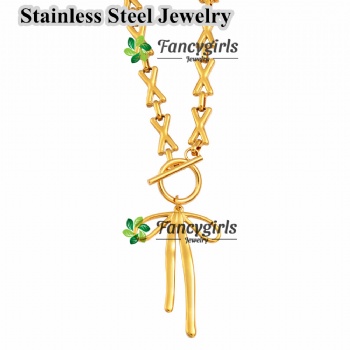 Stainless steel bowknot pendant necklace 18k gold plated jewelry